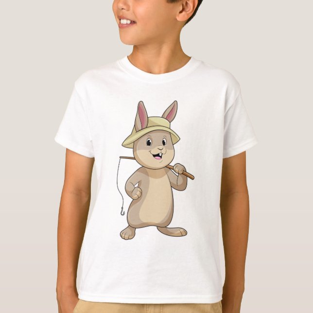Rabbit as Fisher with Fishing rod T-Shirt (Front)
