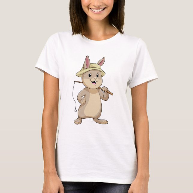 Rabbit as Fisher with Fishing rod T-Shirt (Front)