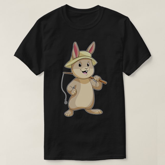 Rabbit as Fisher with Fishing rod T-Shirt (Design Front)