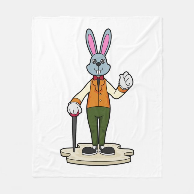 Rabbit as Gentleman with Cane Fleece Blanket (Front)