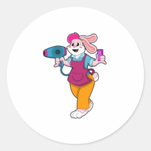 Rabbit as Hairdresser with Hair dryer & Comb Classic Round Sticker