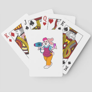 Rabbit as Hairdresser with Hair dryer & Comb Playing Cards