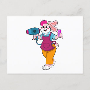 Rabbit as Hairdresser with Hair dryer & Comb Postcard