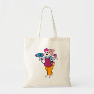 Rabbit as Hairdresser with Hair dryer & Comb Tote Bag