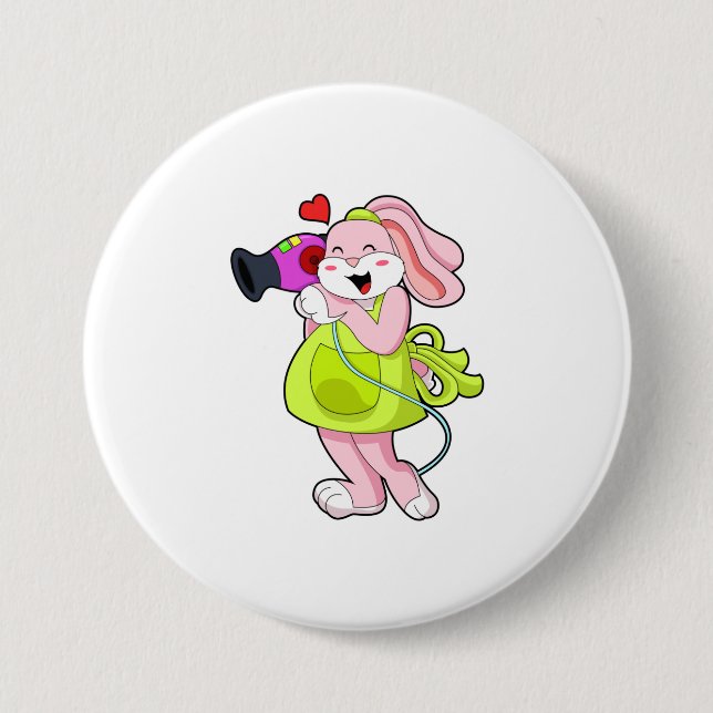 Rabbit as Hairdresser with Hairdryer 3 Inch Round Button (Front)