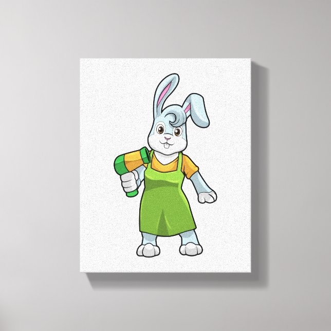 Rabbit as Hairdresser with Hairdryer Canvas Print (Front)