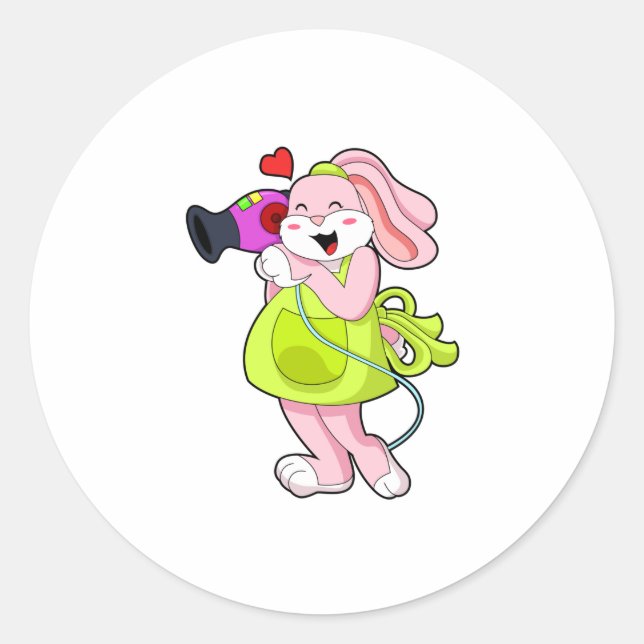 Rabbit as Hairdresser with Hairdryer Classic Round Sticker (Front)