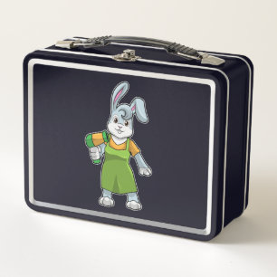 Rabbit as Hairdresser with Hairdryer Metal Lunch Box