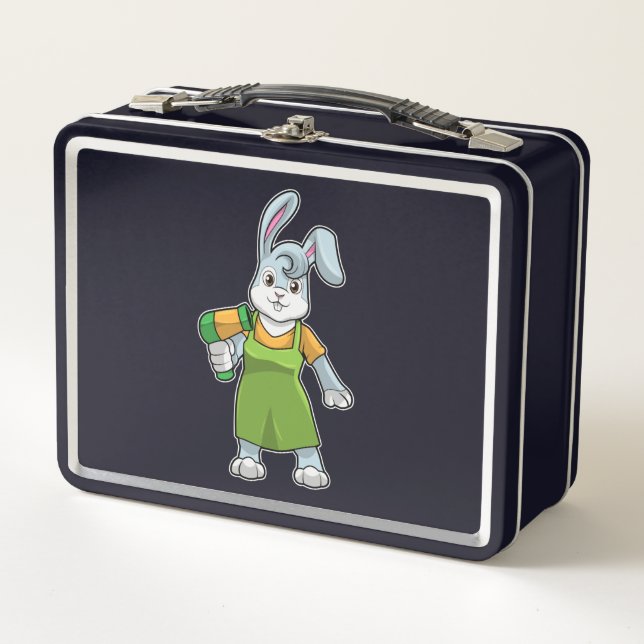 Rabbit as Hairdresser with Hairdryer Metal Lunch Box (Front)