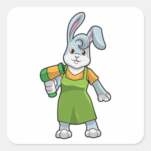 Rabbit as Hairdresser with Hairdryer Square Sticker (Front)