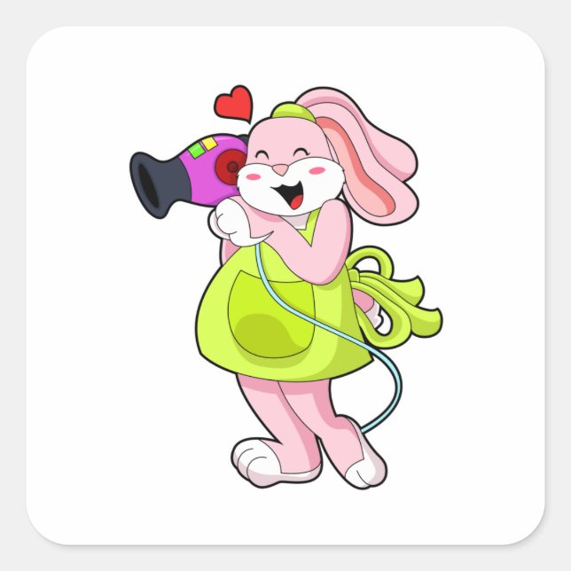 Rabbit as Hairdresser with Hairdryer Square Sticker (Front)