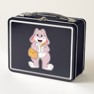 Rabbit as Hiker with Bag Metal Lunch Box