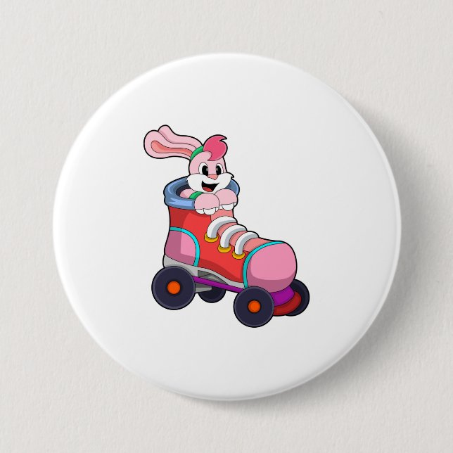 Rabbit as Inline Skater with Inline Skates 3 Inch Round Button (Front)