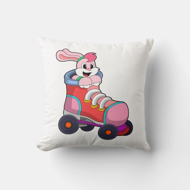 Rabbit as Inline Skater with Inline Skates Throw Pillow (Front)
