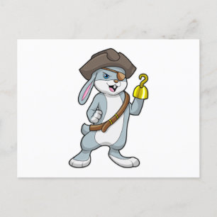 Rabbit as Pirate with Hook hand & Pirate hat Postcard
