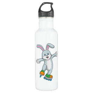 Rabbit as Skater with Inline skates 710 Ml Water Bottle