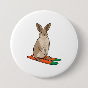 Rabbit as Skier with Ski 3 Inch Round Button