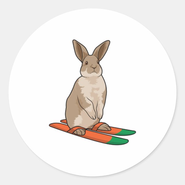 Rabbit as Skier with Ski Classic Round Sticker (Front)
