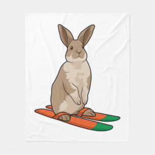 Rabbit as Skier with Ski Fleece Blanket