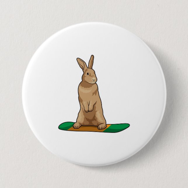 Rabbit as Snowboarder with Snowboard 3 Inch Round Button (Front)