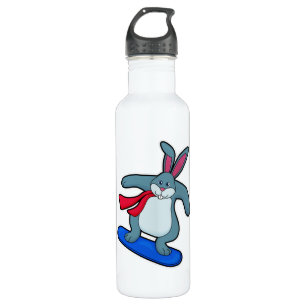 Rabbit as Snowboarder with Snowboard & Scarf 710 Ml Water Bottle