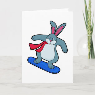Rabbit as Snowboarder with Snowboard & Scarf Card