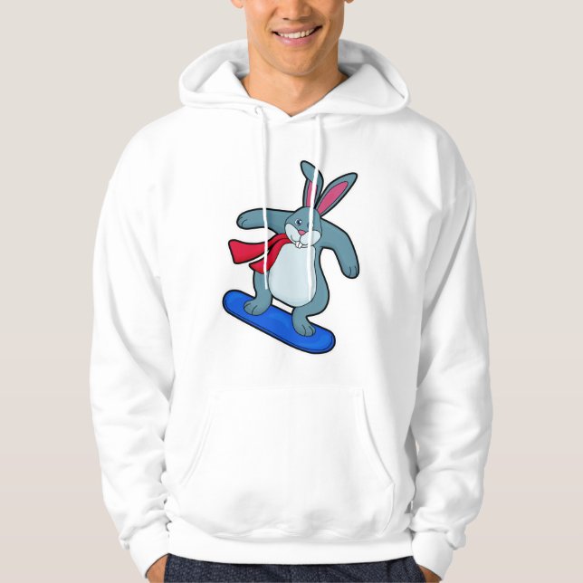 Rabbit as Snowboarder with Snowboard & Scarf Hoodie (Front)