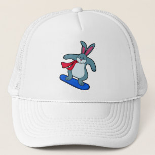 Rabbit as Snowboarder with Snowboard & Scarf Trucker Hat