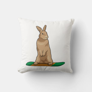 Rabbit as Snowboarder with Snowboard Throw Pillow