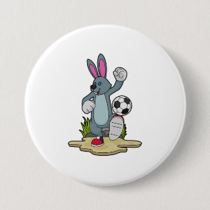 Rabbit as Soccer player with Soccer 3 Inch Round Button