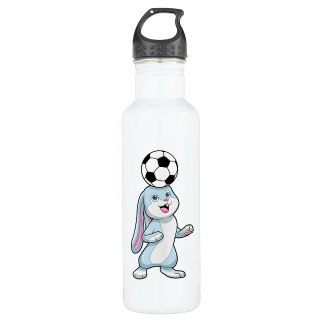 Rabbit as Soccer player with Soccer ball 710 Ml Water Bottle (Front)