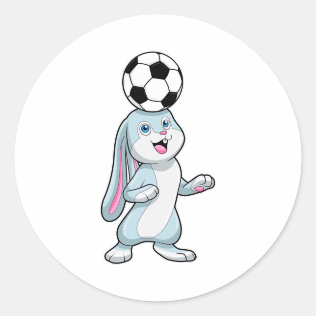 Rabbit as Soccer player with Soccer ball Classic Round Sticker (Front)
