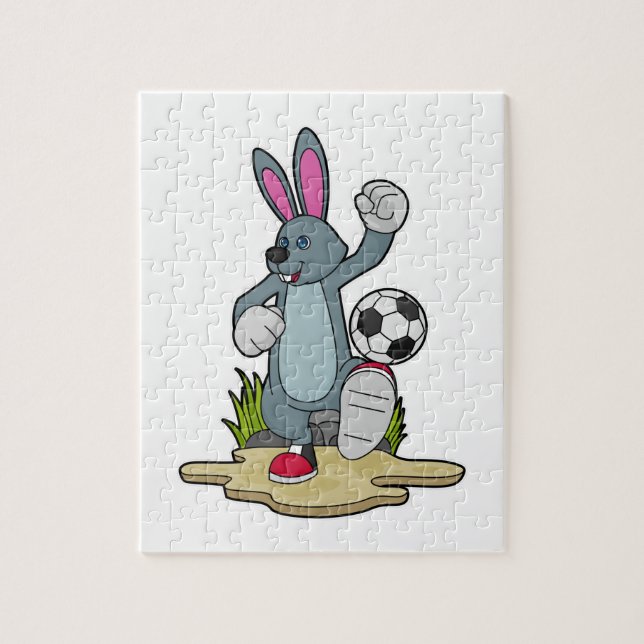 Rabbit as Soccer player with Soccer Jigsaw Puzzle (Vertical)