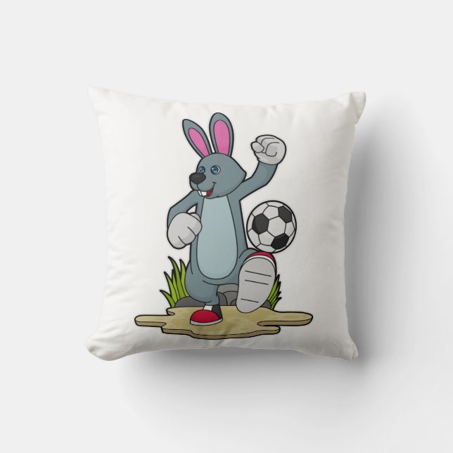 Rabbit as Soccer player with Soccer Throw Pillow (Front)