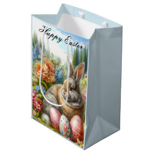 Rabbit assis dans le jardin de fleurs Sac cadeau d