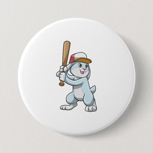 Rabbit at Baseball with Baseball bat 3 Inch Round Button (Front)