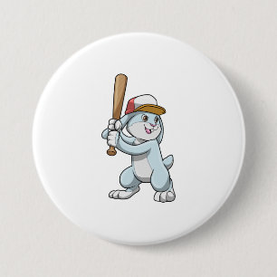 Rabbit at Baseball with Baseball bat 3 Inch Round Button