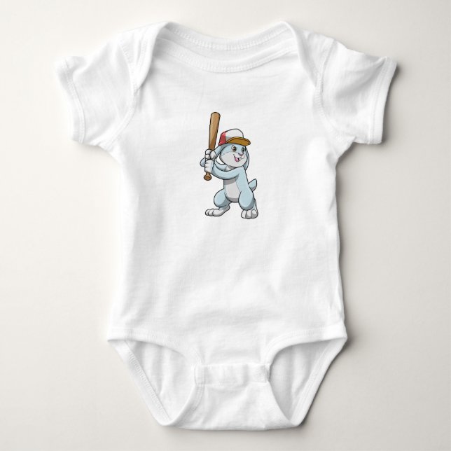 Rabbit at Baseball with Baseball bat Baby Bodysuit (Front)