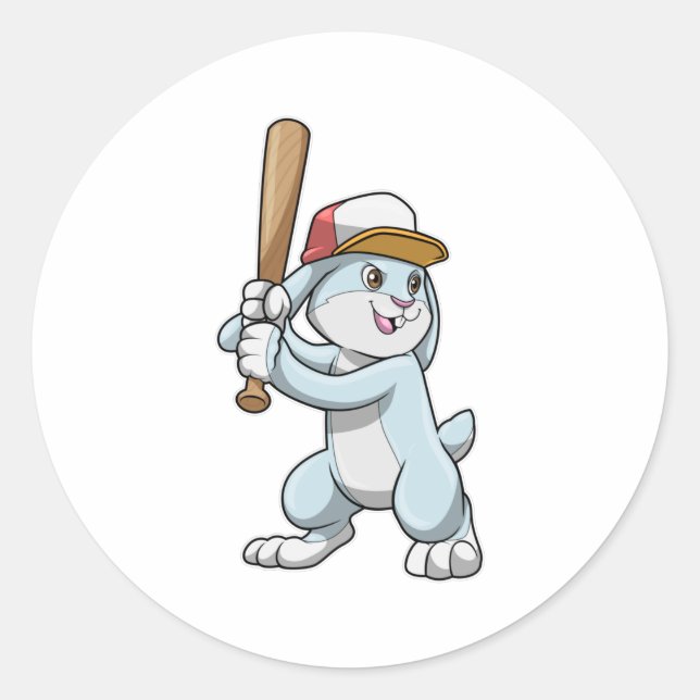 Rabbit at Baseball with Baseball bat Classic Round Sticker (Front)