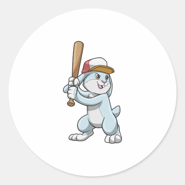 Rabbit at Baseball with Baseball bat Classic Round Sticker (Front)