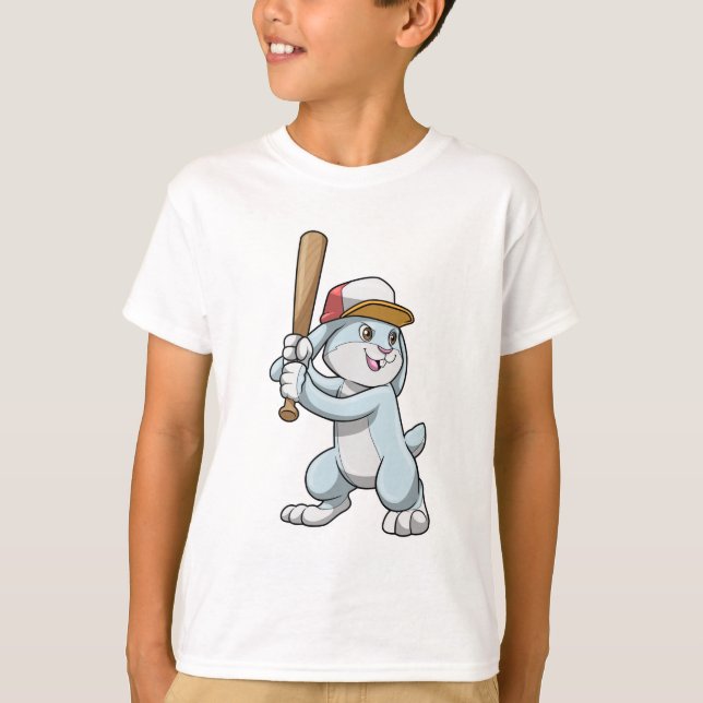 Rabbit at Baseball with Baseball bat T-Shirt (Front)