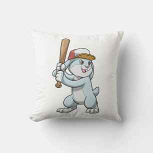 Rabbit at Baseball with Baseball bat Throw Pillow