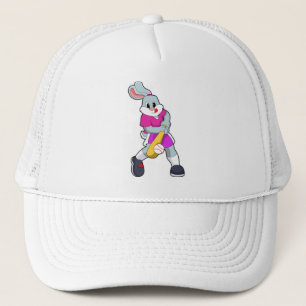 Rabbit at Baseball with Baseball bat Trucker Hat