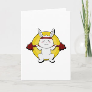 Rabbit at Bodybuilding with Barbell Card