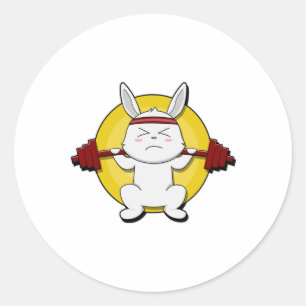Rabbit at Bodybuilding with Barbell Classic Round Sticker