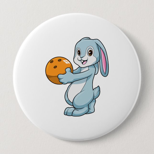 Rabbit at Bowling with Bowling ball 4 Inch Round Button (Front)