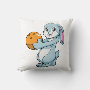 Rabbit at Bowling with Bowling ball Throw Pillow