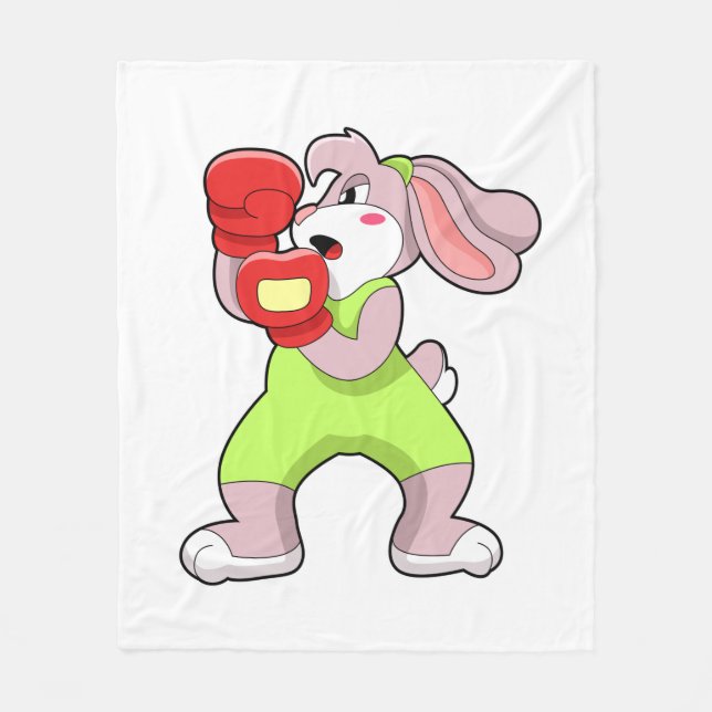 Rabbit at Boxing with Boxing gloves Fleece Blanket (Front)