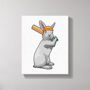 Rabbit at Cricket with Cricket bat Canvas Print
