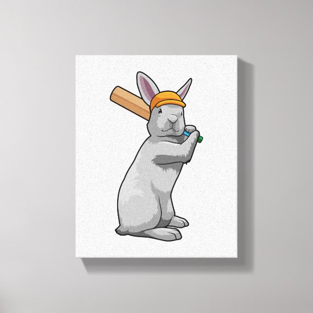 Rabbit at Cricket with Cricket bat Canvas Print (Front)